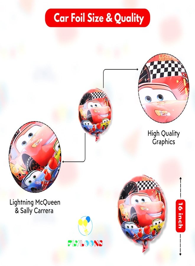Flyloons 6th Car Theme Decoration for Birthday Red Black 6 year Baby Boys Girls Kids 5 Pcs Lightning Macqueen Theme 30 Pcs Metallic Balloons Decoration Kit Set Items 2 Pcs Red Star - Image 2